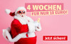Überraschter Weihnachtsmann mit Sonnenbrille und Smartphone präsentiert das Angebot: 4 Wochen für nur 10 Euro. Jetzt sichern!